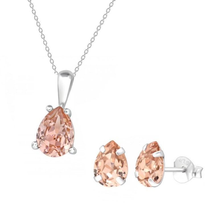 Ретро розови обеци и колие от сребро проба 925, кутия за бижута, оранжева роза