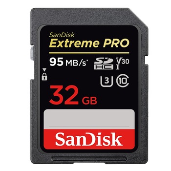 Card de memorie SanDisk Extreme Pro SD, 32 GB, V30 - Video, 95 MB/s Card de memorie SanDisk Extreme Pro SD, 32 GB, V30 - Video, 95 MB/s