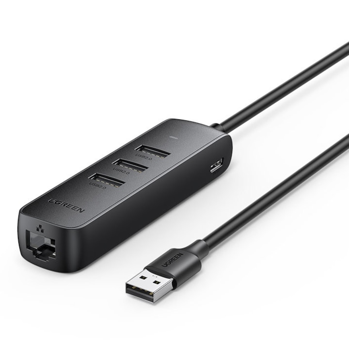 Adaptor Ugreen USB - Ethernet RJ45 / 3 x adaptor USB negru (CM416)