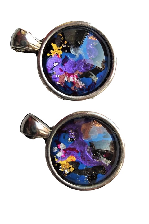 Set Pandantive blue din sticla pictata manual la un set, Bleu, 2.5 cm