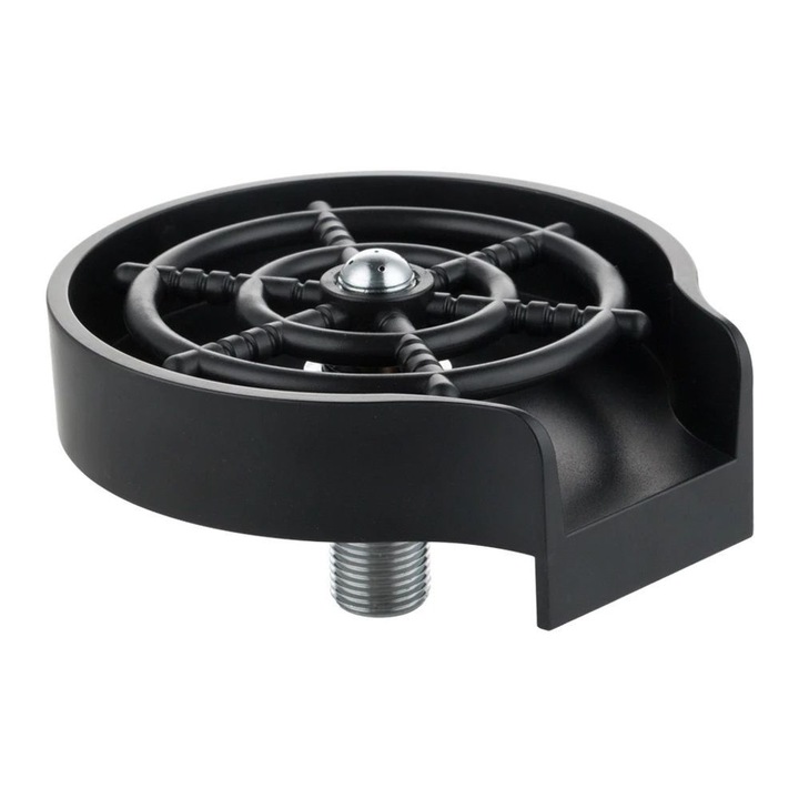 Dispozitiv curatare pahare cu jet de presiune, inlocuieste spalarea manuala, instalare easy-fit pe chiuveta, kit inclus, activare prin apasare, material ABS rezistent, negru mat