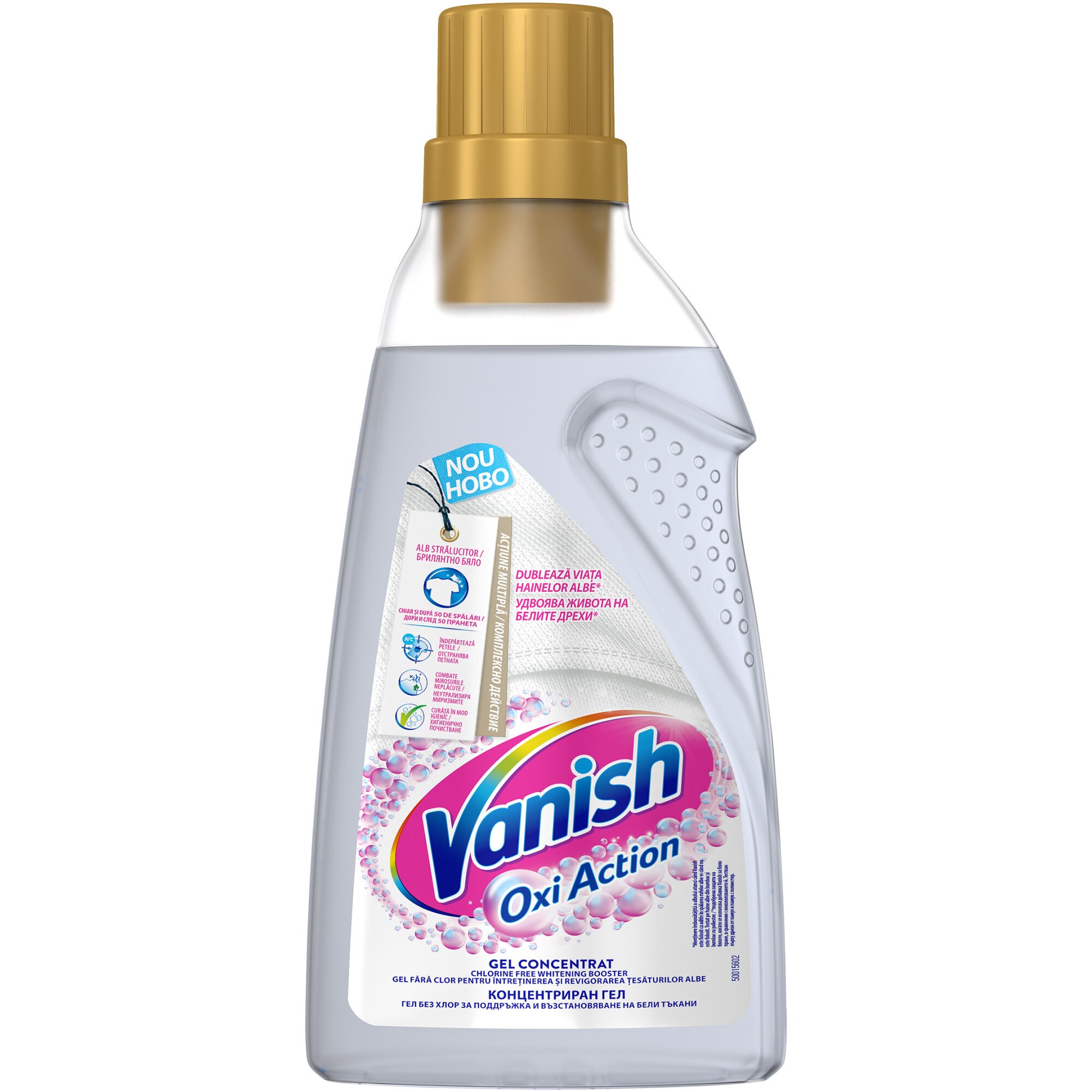 Gel concentrat Vanish cu actiune pentru indepartarea petelor pentru haine albe, 750 ml -