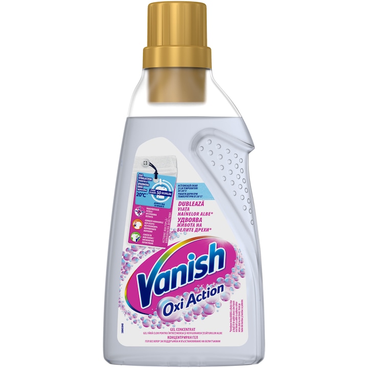 Gel concentrat Vanish cu actiune multipla pentru indepartarea petelor pentru haine albe, 750 ml