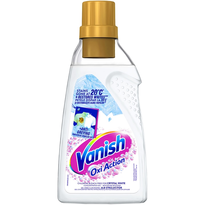 Gel concentrat Vanish cu actiune multipla pentru indepartarea petelor pentru haine albe, 750 ml