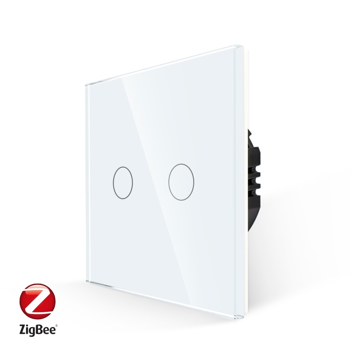 Luxion Dupla Érintéskapcsoló, Kristályüveg, ZigBee Protokollal, Alkalmazás vezérlés, Fehér