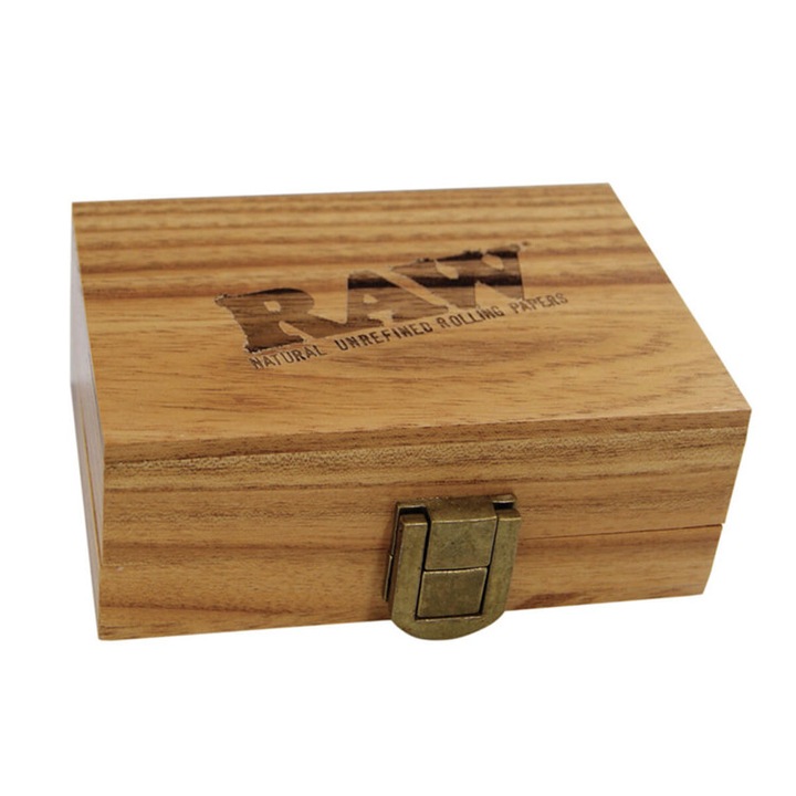 Cutie de depozitare accesorii tutun, plante, tigari, din lemn RAW Classic, pentru foite role, brichete, filtre carbon activ, grinder, blunt canepa, conuri corector umiditate etc