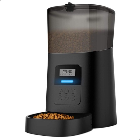 Dispenser Hrana Automat pentru Caini si Pisici, Controlul Portiei, Cronometru Programabil, Inregistrare Voce, Capacitate 6L pentru Hrana Animale de Companie, Alimentare Dubla, Negru