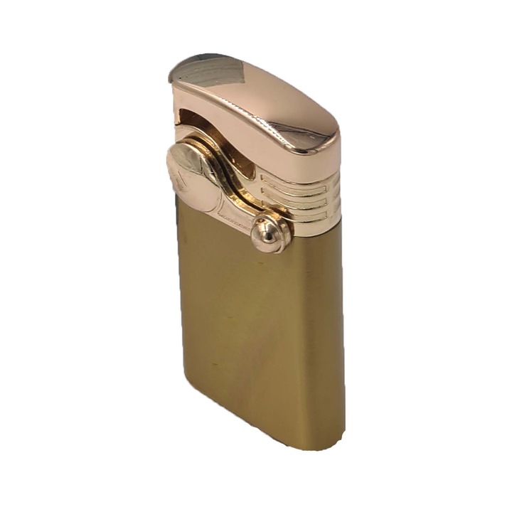 Bricheta metalica cu gaz, antivant, model robotic, reincarcabila, aurie, cutie, Dalimag