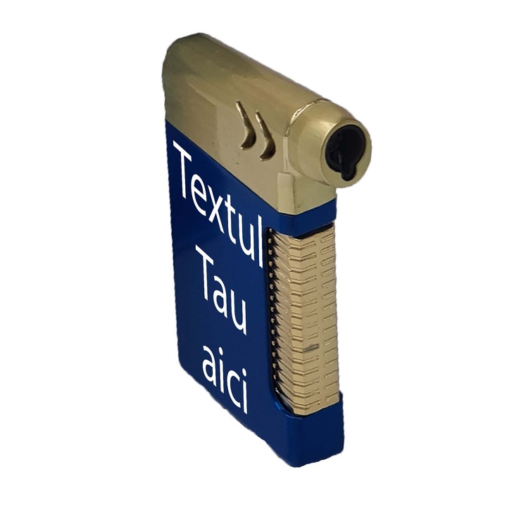 Bricheta metalica cu gaz, antivant, model tragaci, reincarcabila, albastru, cutie, personalizata, Dalimag