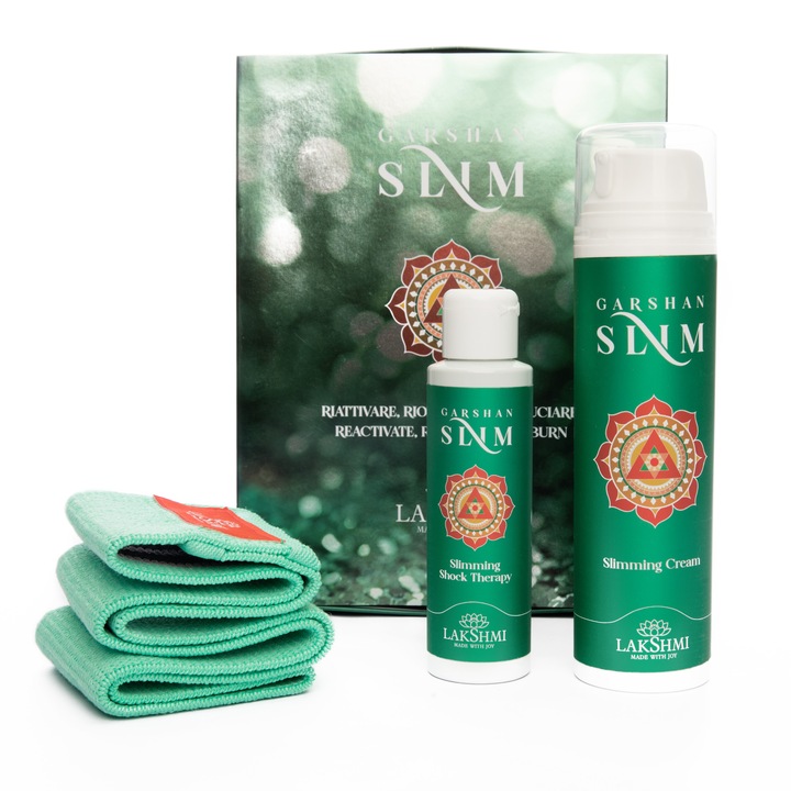 Set 2 produse anticelulitice "garshan slim" 300ml, crema slimming si slimming shock therapy, Lakshmi, eco-bio, pe baza de cafea, ananas si scortisoara