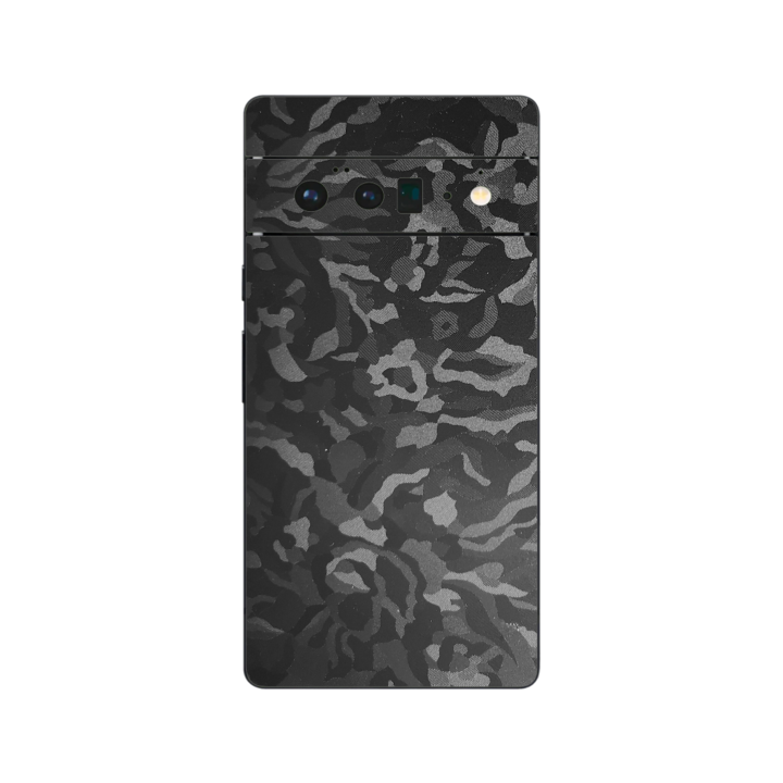 iSkinz védőfólia Google Pixel 6 Pro telefonhoz – Camo Black Shadow Simple Cut, Tapadó bőr, Hátsó borító