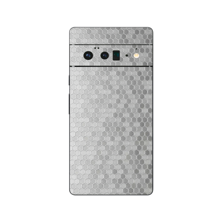 iSkinz védőfólia Google Pixel 6 Pro telefonhoz – Méhsejt ezüst, egyszerű vágás, öntapadó bőr, hátlap