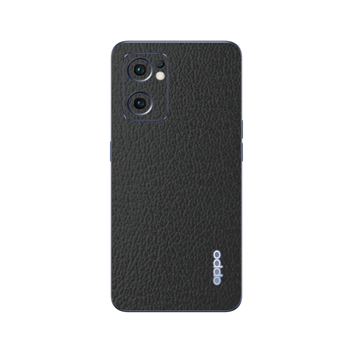 Folie iSkinz pentru Oppo Reno 7 5G - Piele Neagra 360 Cut, Skin Adeziv Full Body Cover, Protectie Carcasa Spate si Laterale