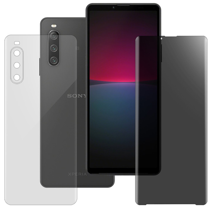 2 db vegyes SILKASE fólia készlet Sony Xperia 10 IV telefonhoz, matt képernyő/fényes hátlap, megújuló szilikon