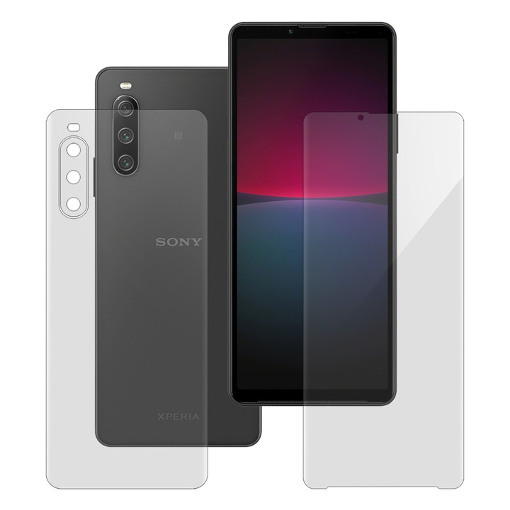 2 db vegyes fólia készlet SILKASE Sony Xperia 10 IV telefonhoz, fényes képernyő/matt hátlap, megújuló szilikon