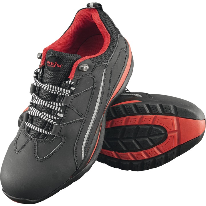 Pantofi sport pentru barbati Van, Piele nabuc, Varf din otel, Negru/Rosu, Rosu/Negru