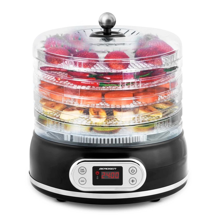 Deshidrator de alimente DacEnergy©, control temperatura 35-70°C, 400 W, 5 tavi cu diametru de 27 cm, protectie la supraincalzire, capacitate 10l