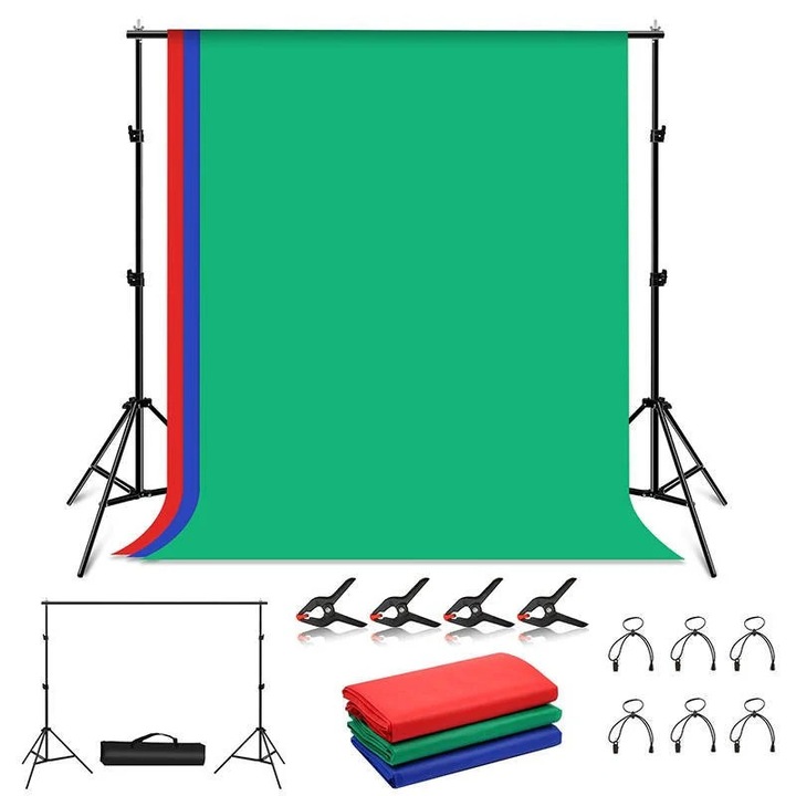 Set din Stativ, fundal si accesorii pentru studio foto PKT5204 Puluz, 200x200cm, Multicolor