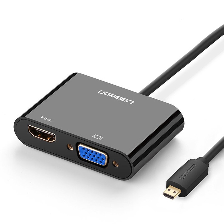 Adaptor video Ugreen micro HDMI - HDMI + VGA 30cm black (MM115)