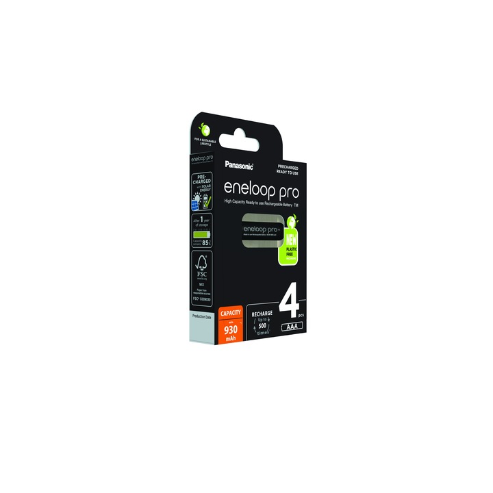 Acumulatori Panasonic Eneloop Pro 930mAh, AAA R3 Blister 4, BK-4HCDE/4BE