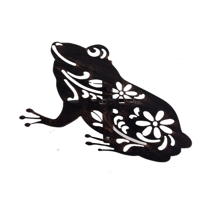 Suport pentru ghiveci, Broasca, material metal, negru si auriu, 23 x 31 x 21 cm, rezistenta la inghet/dezghet