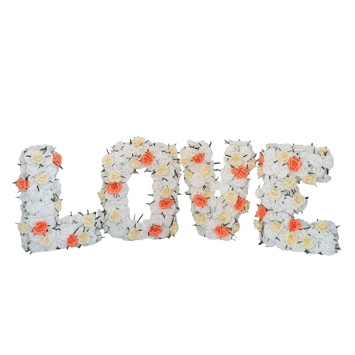 Decor litere volumetrice LOVE, alb, galben si portocaliu