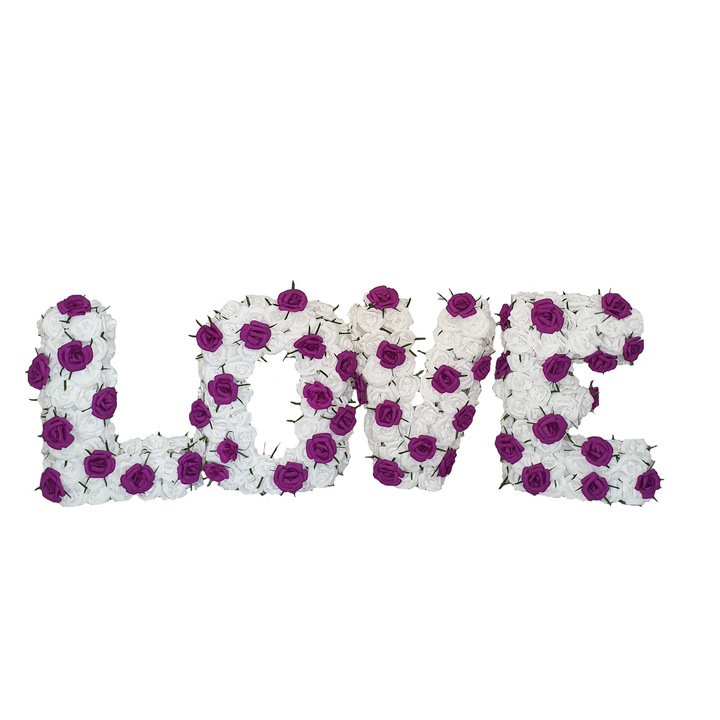 Decor litere volumetrice LOVE, alb si mov