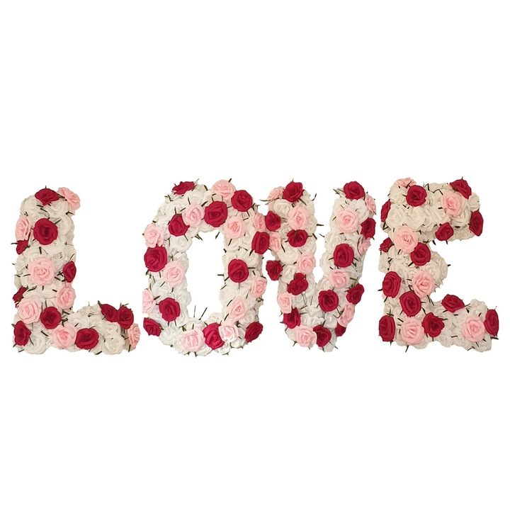 Decor litere volumetrice LOVE, alb, roz si rosu
