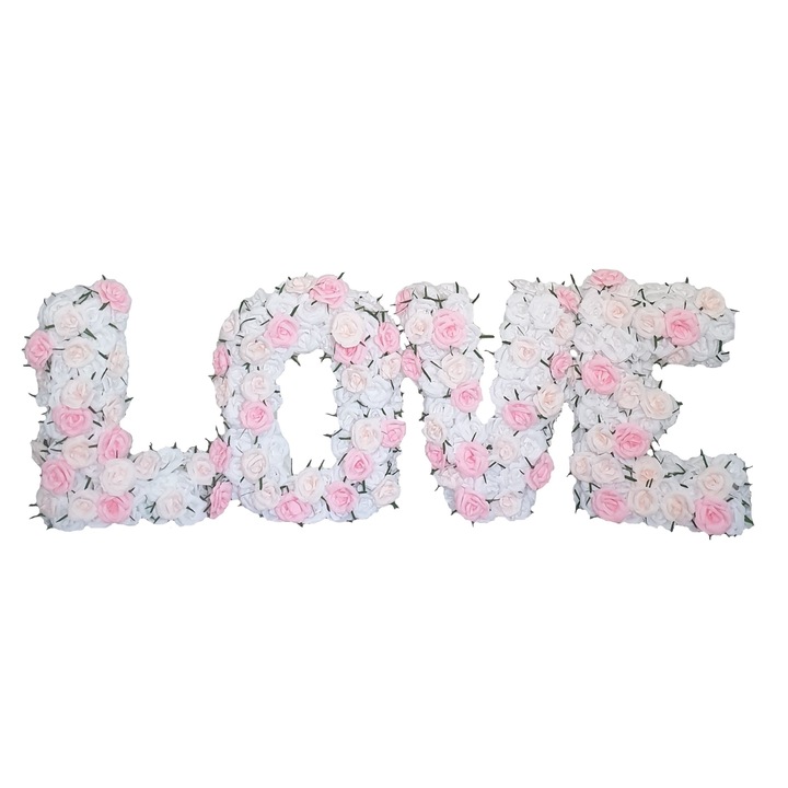 Decor litere volumetrice LOVE, alb, roz pal si roz