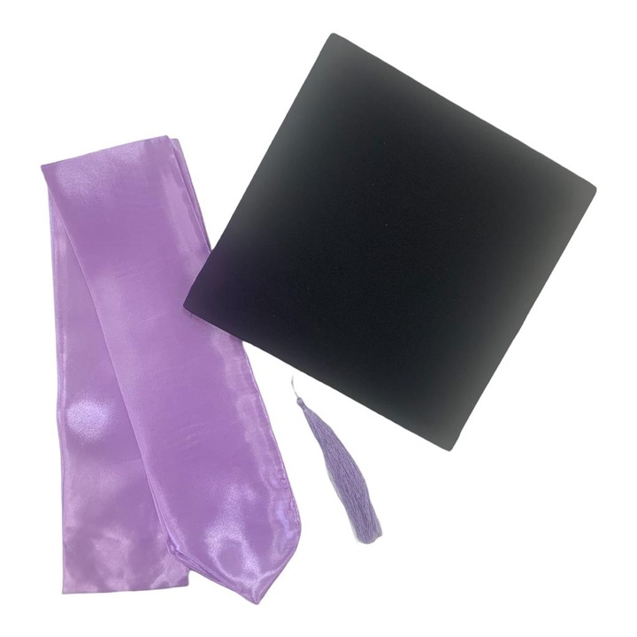 Set absolvire, toca si esarfa, pentru studenti, marime universala, negru si lila