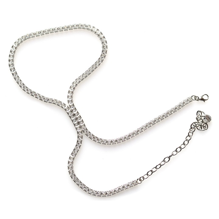 Bratara tennis de picior CLASStitude, accesoriu pentru pantofi de purtat pe glezna, din aliaj placat, cu cristale Zirconiu, 1 bucata, Argintiu