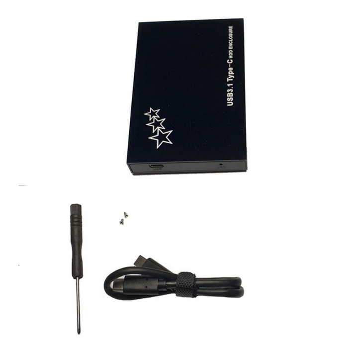 Rack HDD Extern Nelbo USB 3.0 Type C de 2,5" Sata III laptop, retail, cablu type-C si surublenita incluse