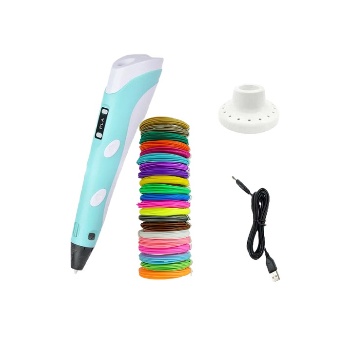 Kék 3D ceruzakészlet és 20 PLA filament, 60 m, többszínű