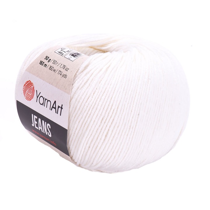 Fir Textil Yarn Art Jeans 01, pentru crosetat si tricotat, bumbac, alb, 160 m