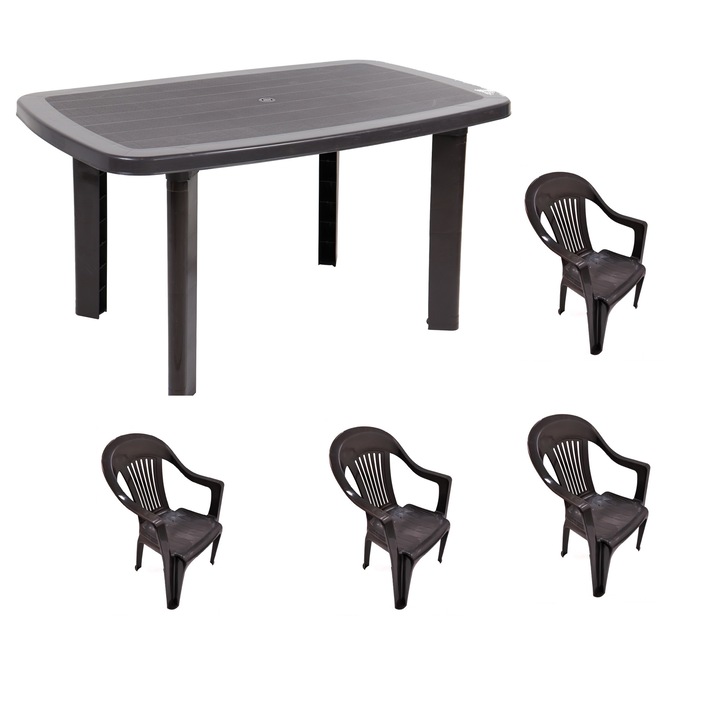 Set masa Family Dreptunghiulara + 4 scaune, pentru gradina, Capucino, din plastic,134 x 86 x 71 cm