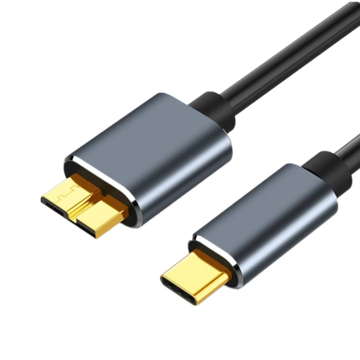 Cablu de date YWD-FMM, USB-C - Micro-B, 1.5 m, Negru/Gri