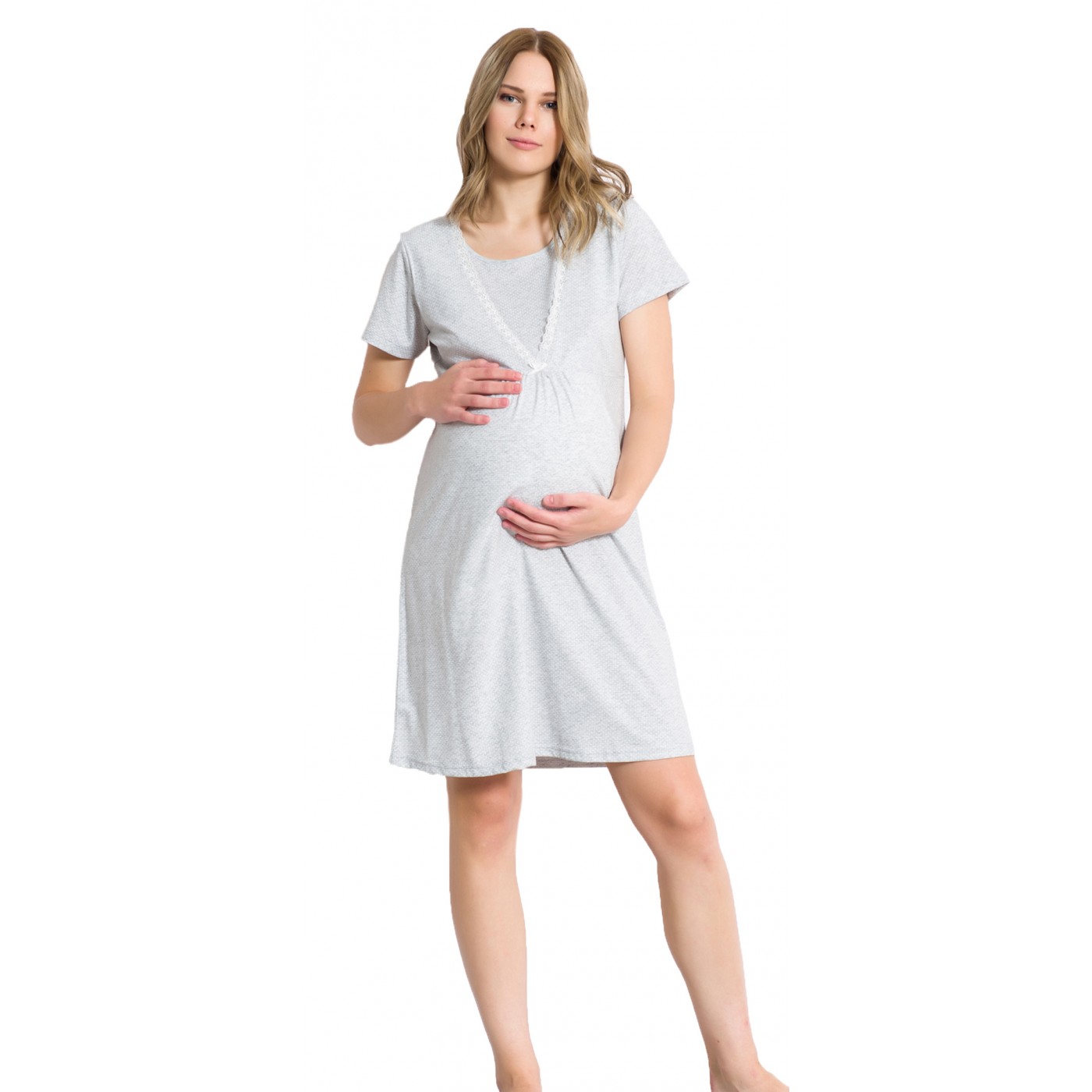 Camasa alaptat gri cu dantela, Gri