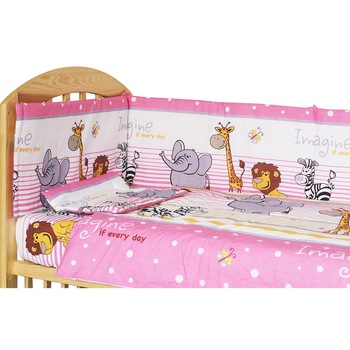 Lenjerie patut, 5 piese, Safari roz, 140x70cm Lenjerie patut, 5 piese, Safari roz, 140x70cm