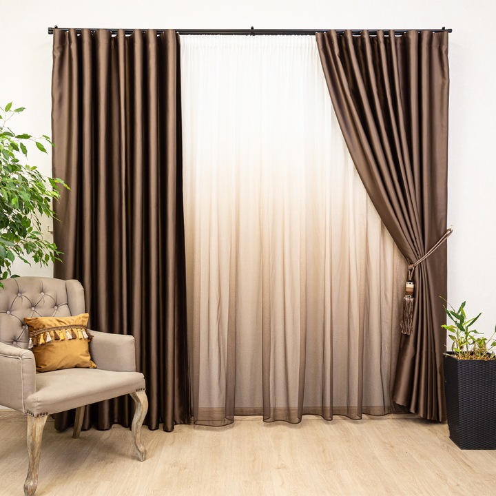 Set 2 draperii Hiko Blackout, 95% dimout Maro 200Lx245H cm, elegante pentru living, dormitor, hotel, izolare termica si fonica, decor modern, montaj usor, rejansa WAVE
