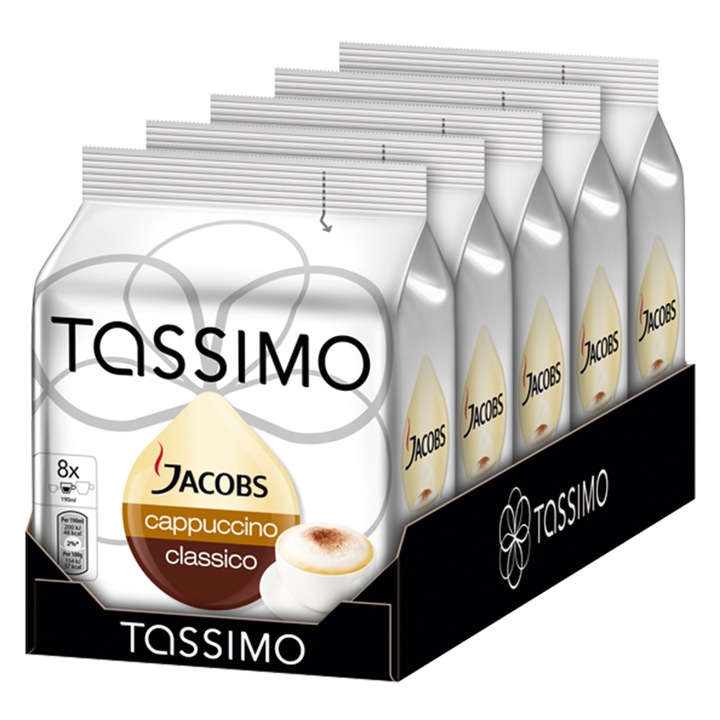 Set 5 x Capsule cafea, Jacobs Tassimo Cappuccino, 40 bauturi x 190 ml