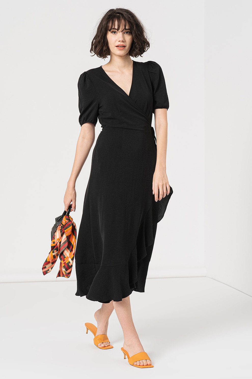 Only, Rochie petrecuta cu maneci bufante Mette, Negru, S