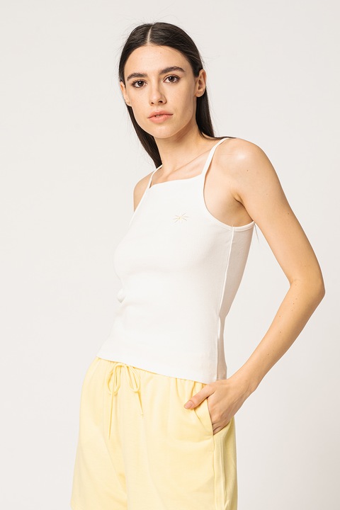 Only, Top striat cu broderie cu margarete Anja, Alb