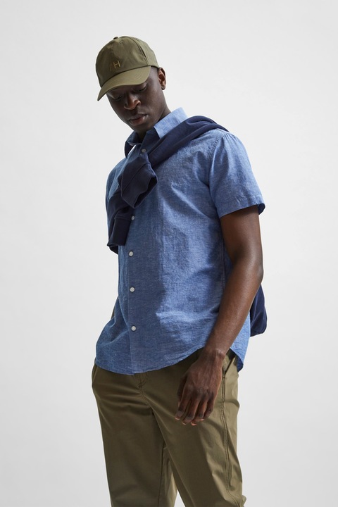 Selected Homme, Camasa din amestec de in si bumbac organic, Albastru deschis