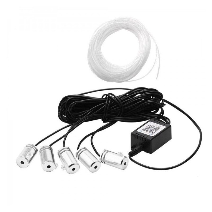 Fir neon RGB, cu 5 unitati lumina, 6 m lungime, Bluetooth, lumina ambientala auto, control din aplicatie telefon