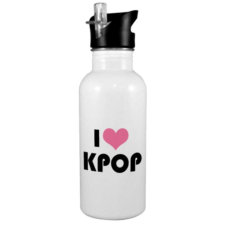 Sticla I Love Kpop, Otel inoxidabil, 600 ml, Alb