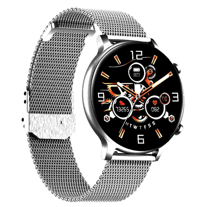 SmartWatch Versa™ idealStore, размер на екрана 1,32 инча, водоустойчив, Bluetooth, монитор за сърдечен ритъм, кръвно налягане, кислород в кръвта, известия за обаждания, мулти спорт, съвместим с iOS и Android, сребрист