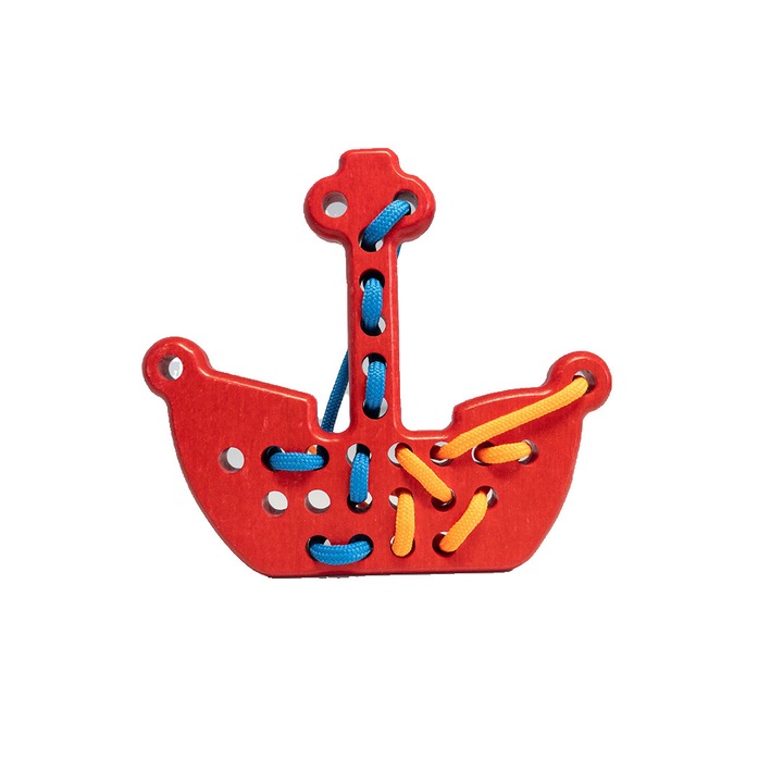 Montessori vonós csónak, bükkfa, Lobito, piros, 150x140x15 mm