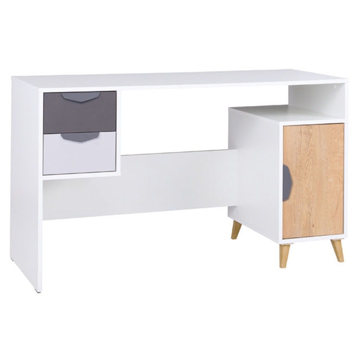 Birou Ziturko ZT13, MIRJAN24, alb/ gri / stejar, 130x76x55 cm