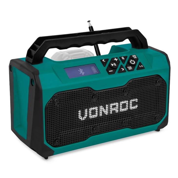 Портативно радио VONROC, JR501DC, 20 V, Без батерия и зарядно устройство