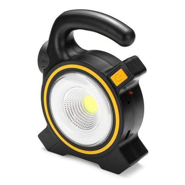 Фенер, За къмпингуване, 2 в 1, JY-819A, COB, LED, 10 W, Соларно зареждане, USB външна батерия, Черен